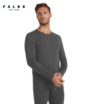 Grey Falke Long sleeve shirt Round-neck Daily ClimaWool Men Long Sleeve T-Shirts | 534-TBWIOA