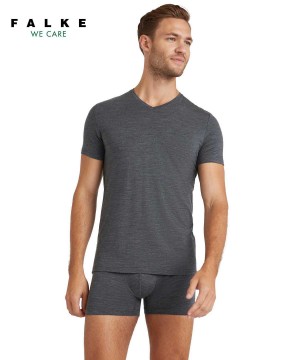 Grey Falke T-Shirt V-neck Daily ClimaWool Men Short Sleeve Shirts | 943-KZCLAM