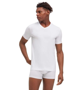 White Falke 2-Pack T-Shirt V-neck Daily Comfort Men Short Sleeve Shirts | 358-HCAVNT