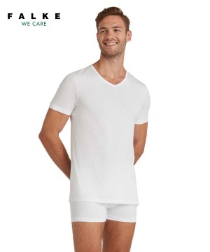 White Falke T-Shirt V-neck Daily Natural Men Short Sleeve Shirts | 973-LJPYUE