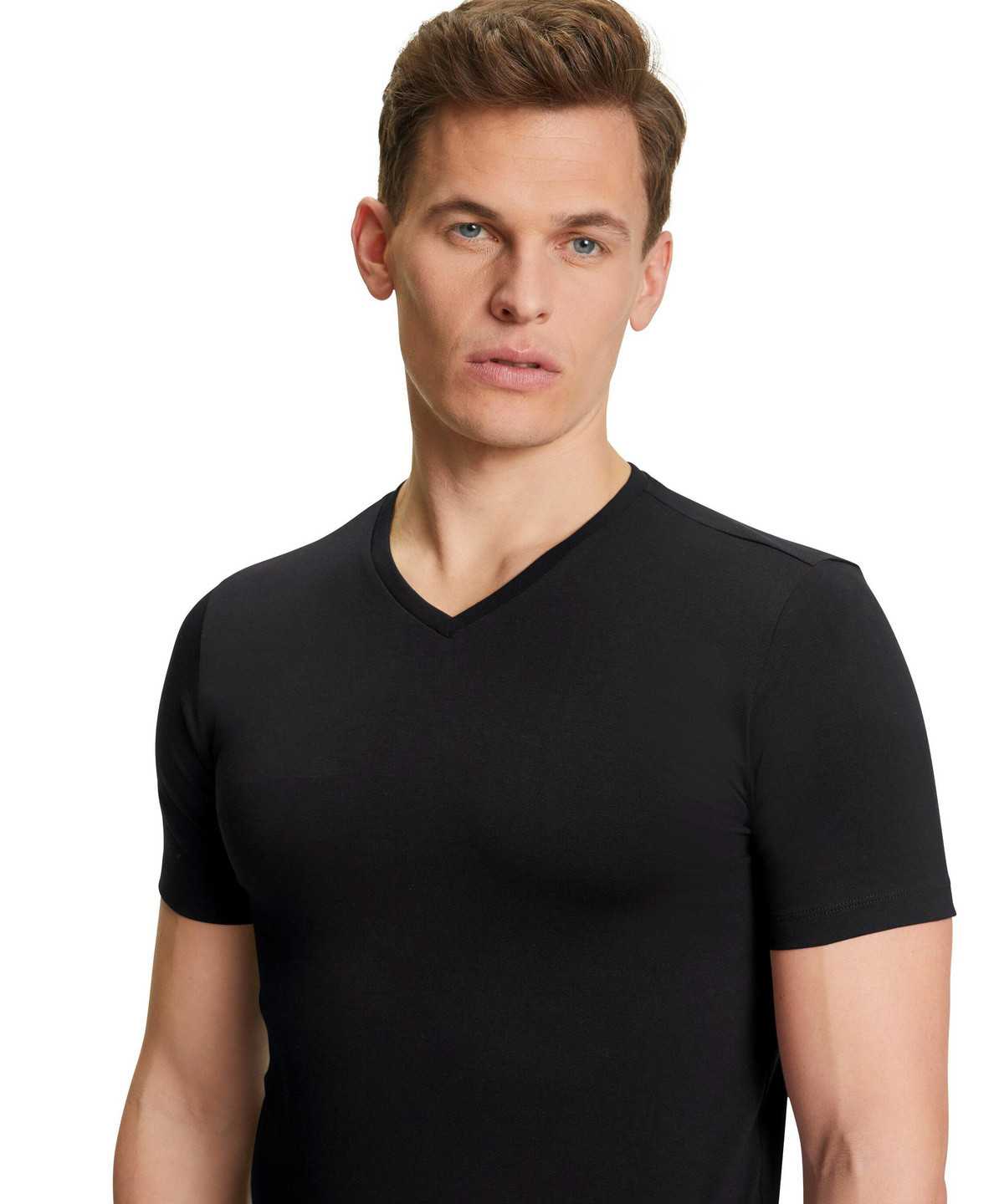 Black Falke 2-Pack T-Shirt V-neck Daily Comfort Men Short Sleeve Shirts | 380-RCBTFK