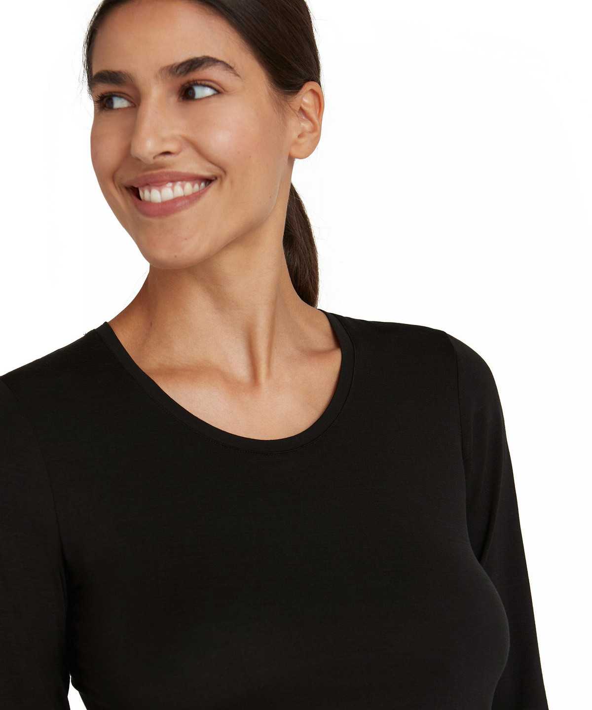 Black Falke Long sleeve shirt Round-neck Daily ClimaWool Women Shirts | 521-UDYKOB