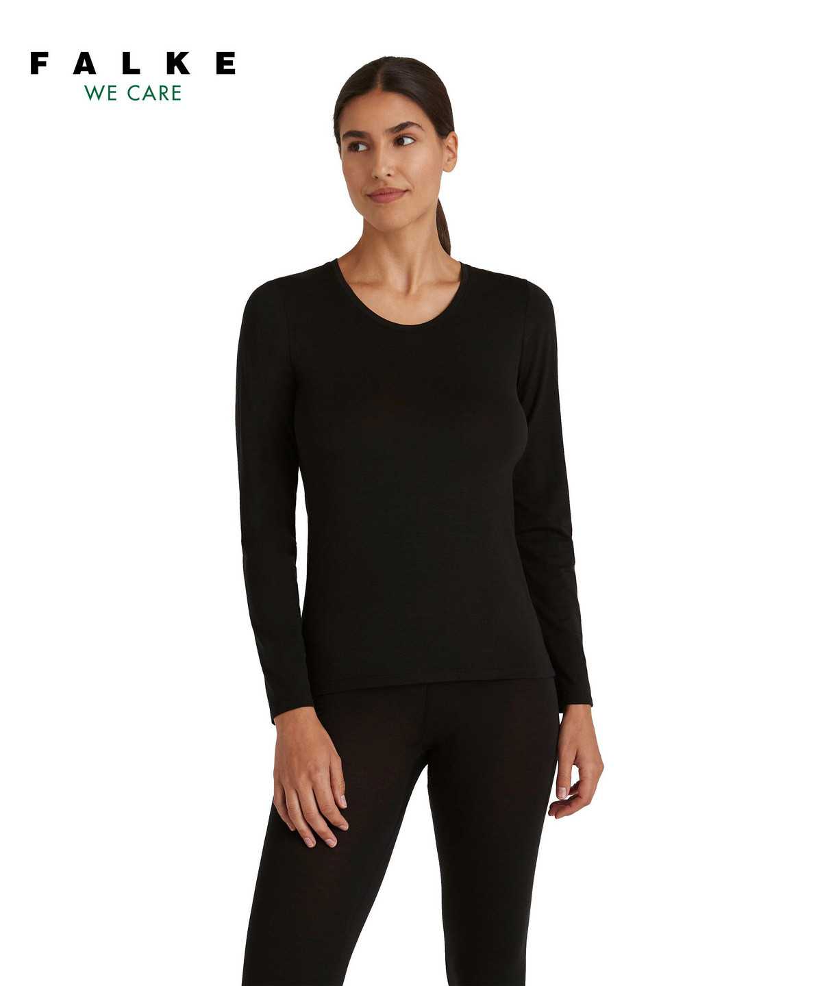 Black Falke Long sleeve shirt Round-neck Daily ClimaWool Women Shirts | 521-UDYKOB