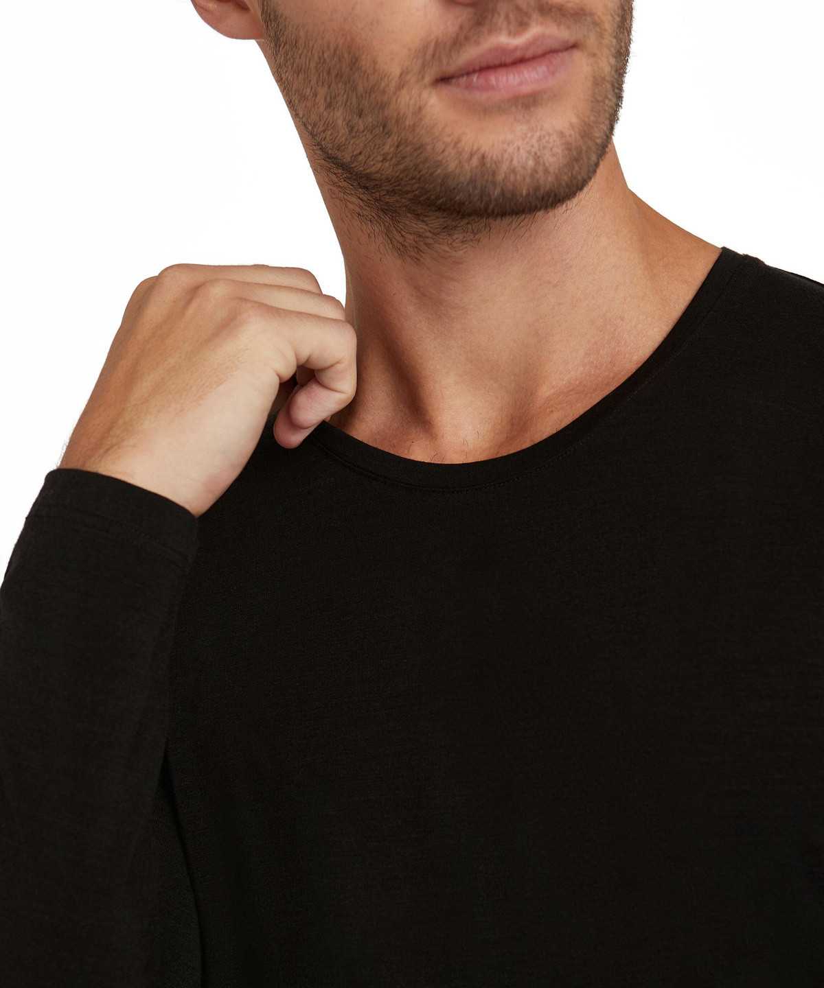 Black Falke Long sleeve shirt Round-neck Daily ClimaWool Men Long Sleeve T-Shirts | 603-JDERXN