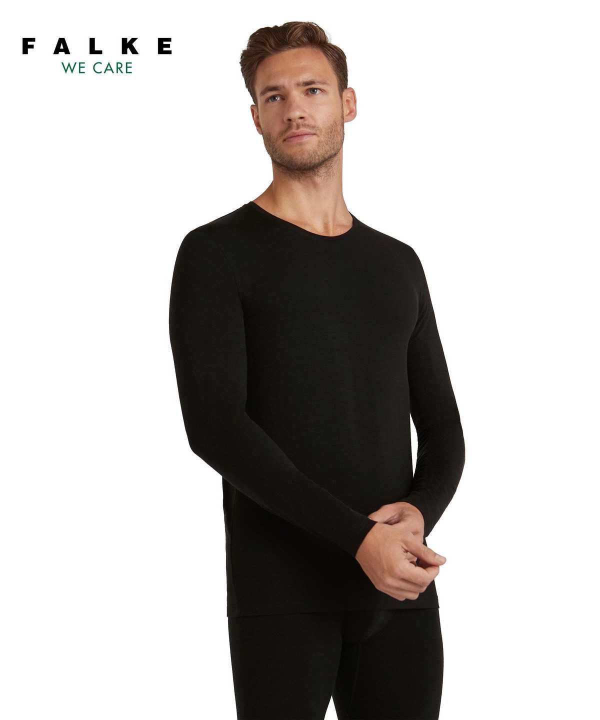 Black Falke Long sleeve shirt Round-neck Daily ClimaWool Men Long Sleeve T-Shirts | 603-JDERXN