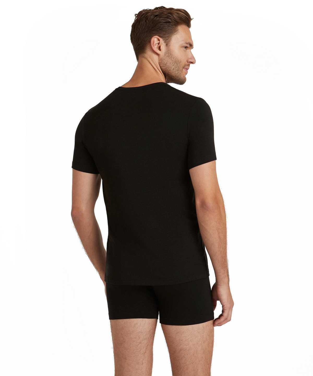 Black Falke T-Shirt V-neck Daily ClimaWool Men Short Sleeve Shirts | 139-BIAEHZ