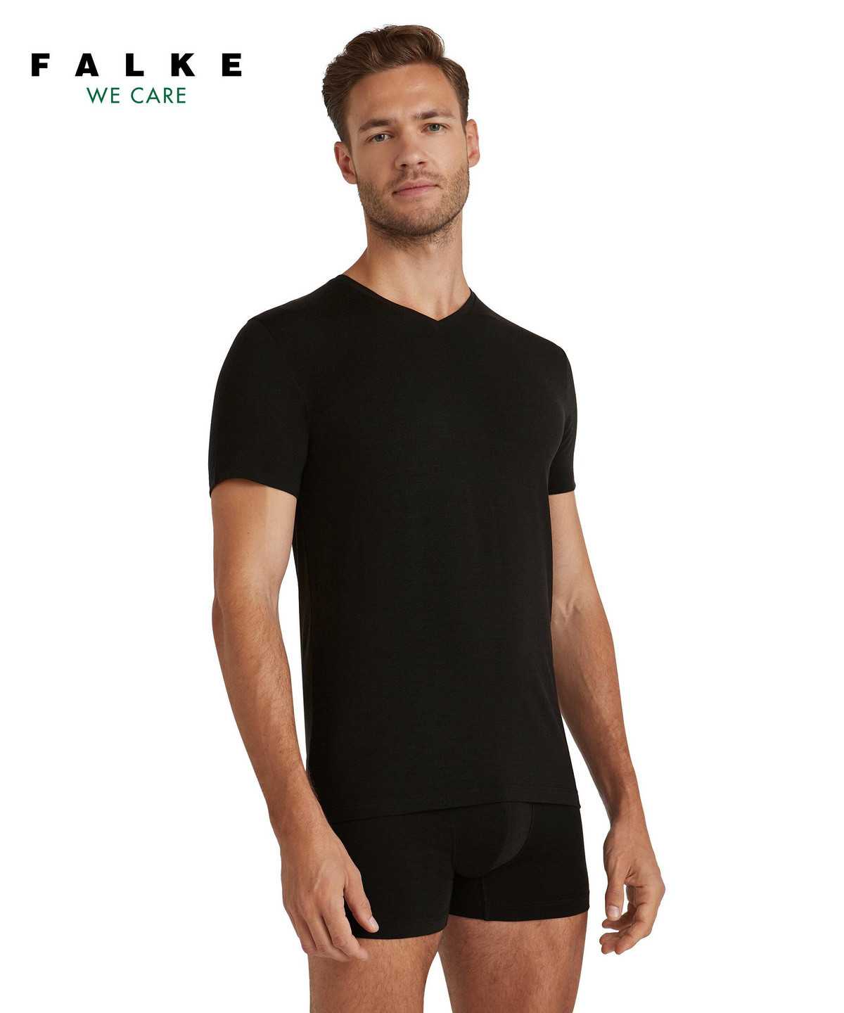 Black Falke T-Shirt V-neck Daily ClimaWool Men Short Sleeve Shirts | 139-BIAEHZ