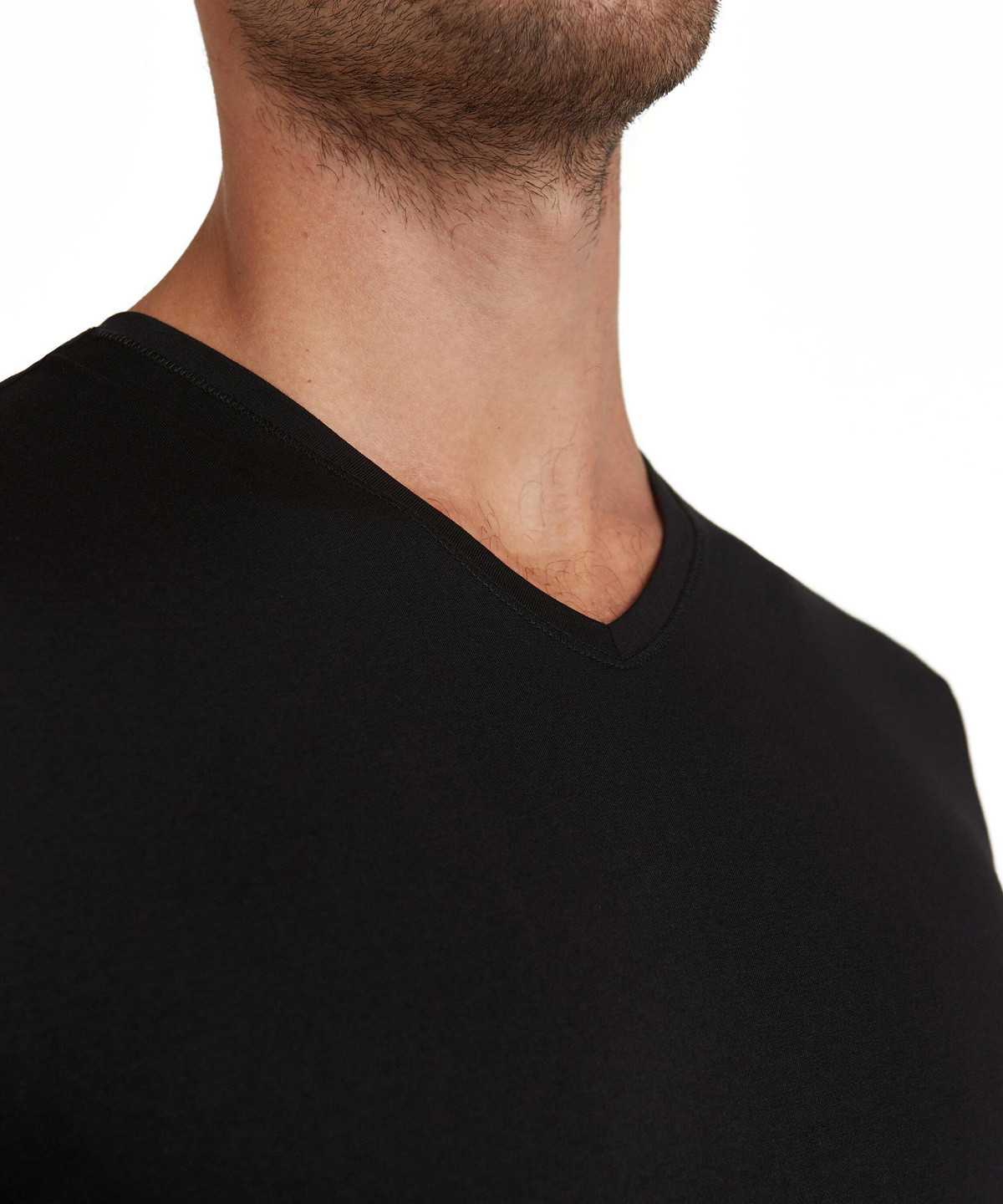 Black Falke T-Shirt V-neck Daily Natural Men Short Sleeve Shirts | 854-QCJBFT