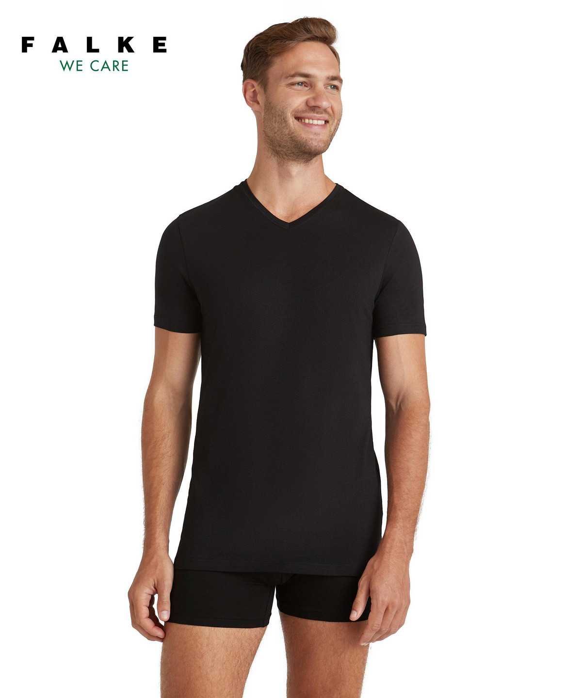 Black Falke T-Shirt V-neck Daily Natural Men Short Sleeve Shirts | 854-QCJBFT