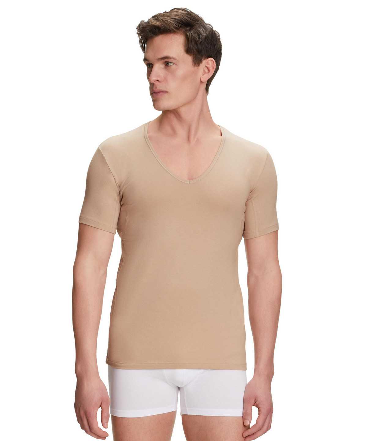 Brown Falke T-Shirt V-neck Daily Climate Control Men Short Sleeve Shirts | 581-RYWXAQ