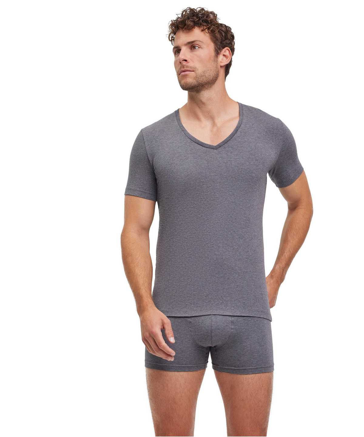 Grey Falke 2-Pack T-Shirt V-neck Daily Comfort Men Short Sleeve Shirts | 083-WKLMDX