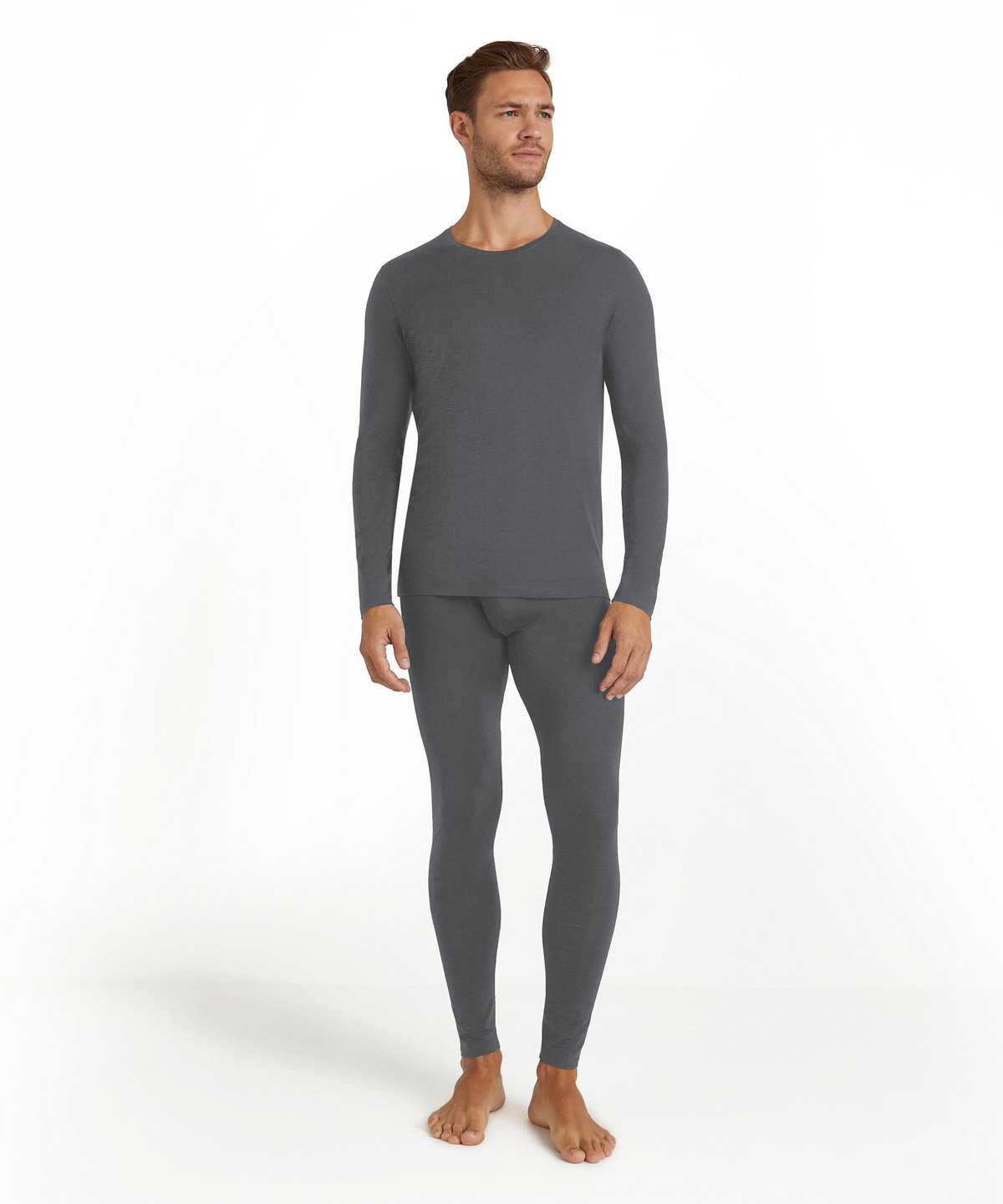 Grey Falke Long sleeve shirt Round-neck Daily ClimaWool Men Long Sleeve T-Shirts | 534-TBWIOA