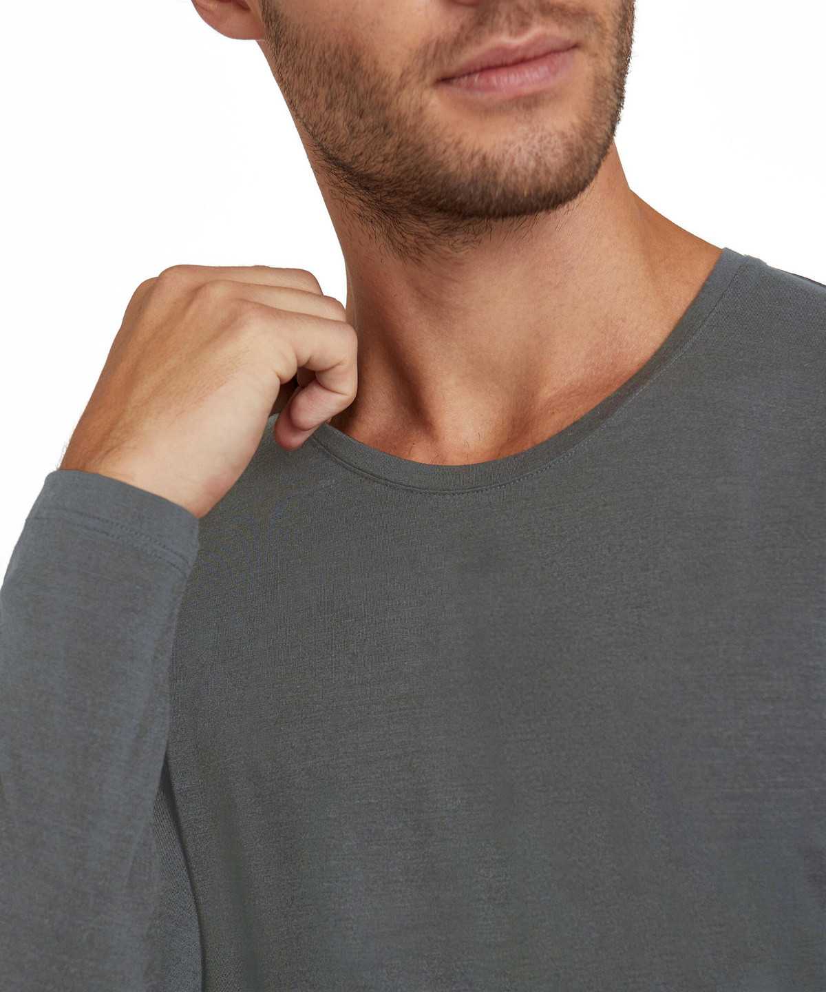 Grey Falke Long sleeve shirt Round-neck Daily ClimaWool Men Long Sleeve T-Shirts | 534-TBWIOA