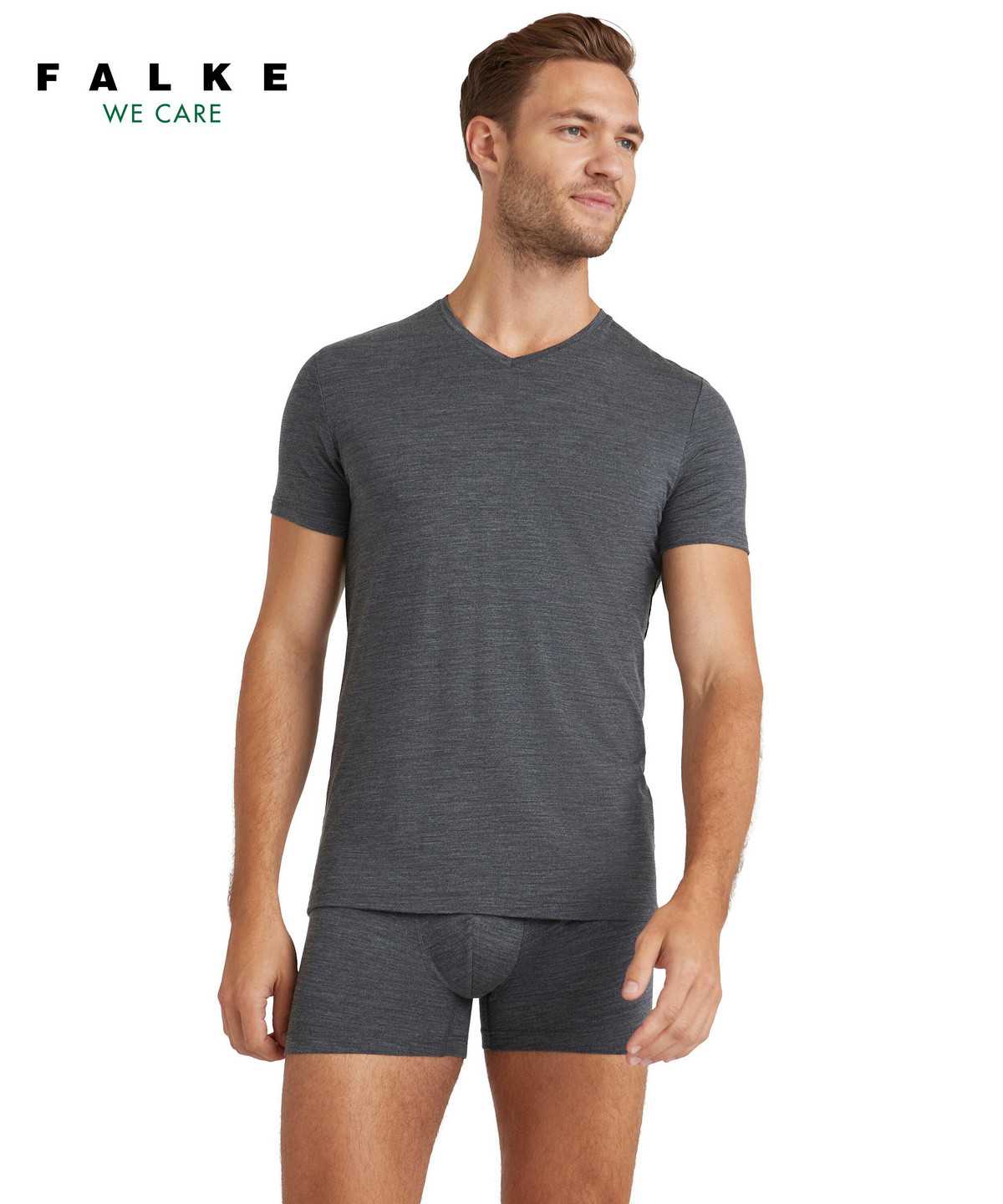 Grey Falke T-Shirt V-neck Daily ClimaWool Men Short Sleeve Shirts | 943-KZCLAM