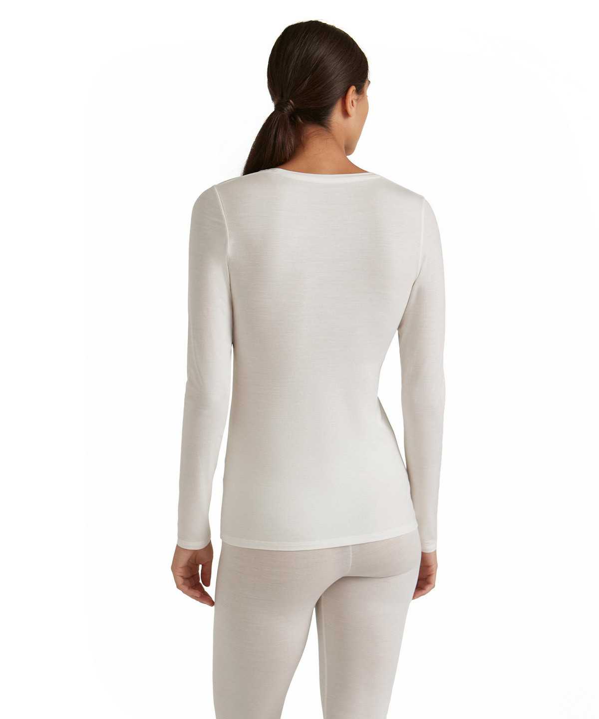 White Falke Long sleeve shirt Round-neck Daily ClimaWool Women Shirts | 593-FMXLAW