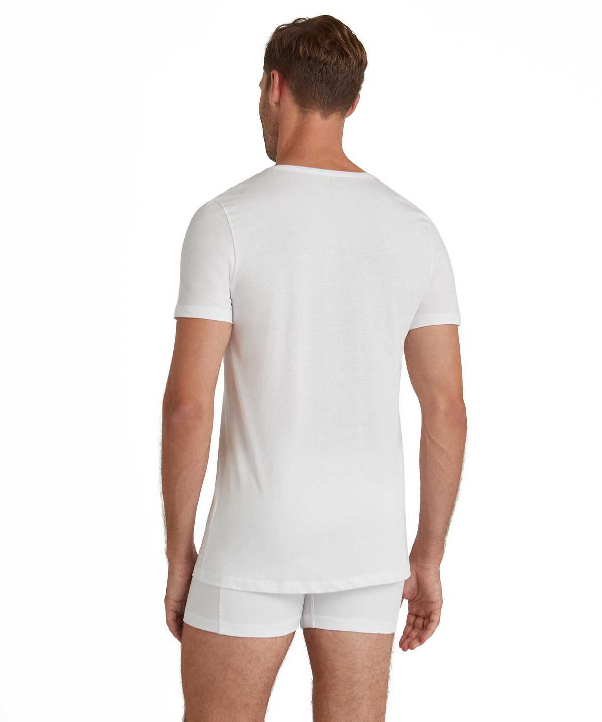 White Falke T-Shirt V-neck Daily Natural Men Short Sleeve Shirts | 973-LJPYUE