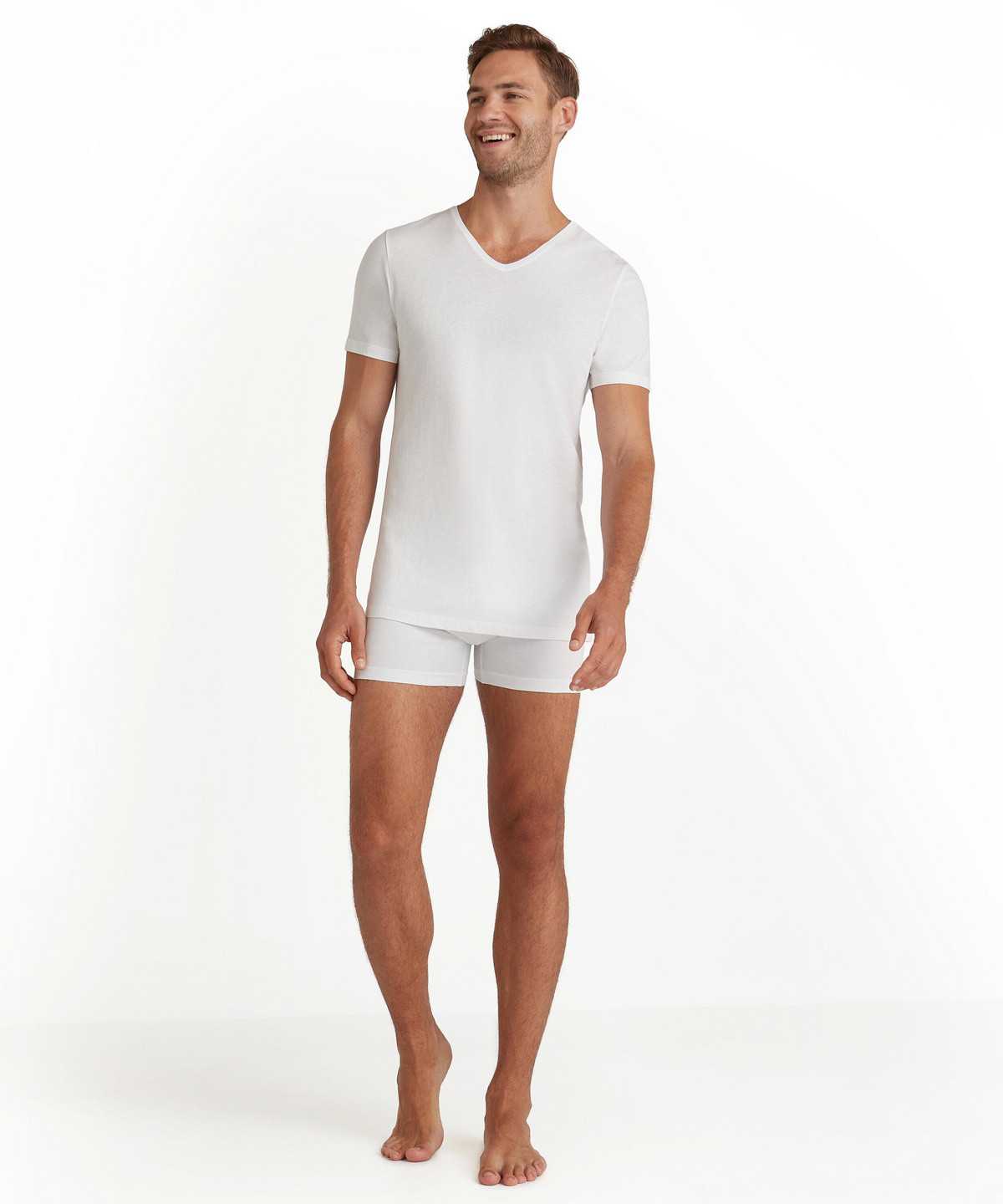 White Falke T-Shirt V-neck Daily Natural Men Short Sleeve Shirts | 973-LJPYUE