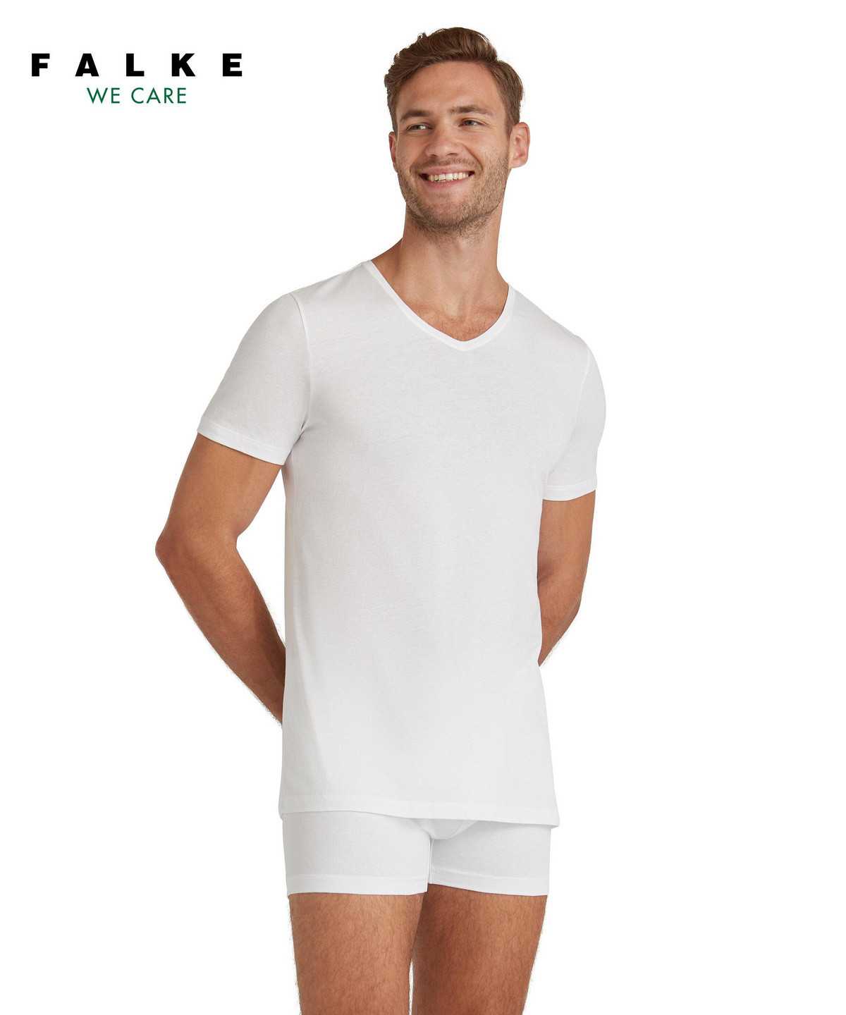 White Falke T-Shirt V-neck Daily Natural Men Short Sleeve Shirts | 973-LJPYUE